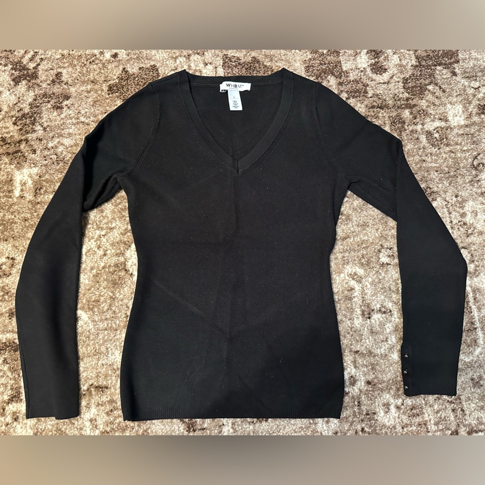 White House Black Market Classic Black V-Neck Sweater
